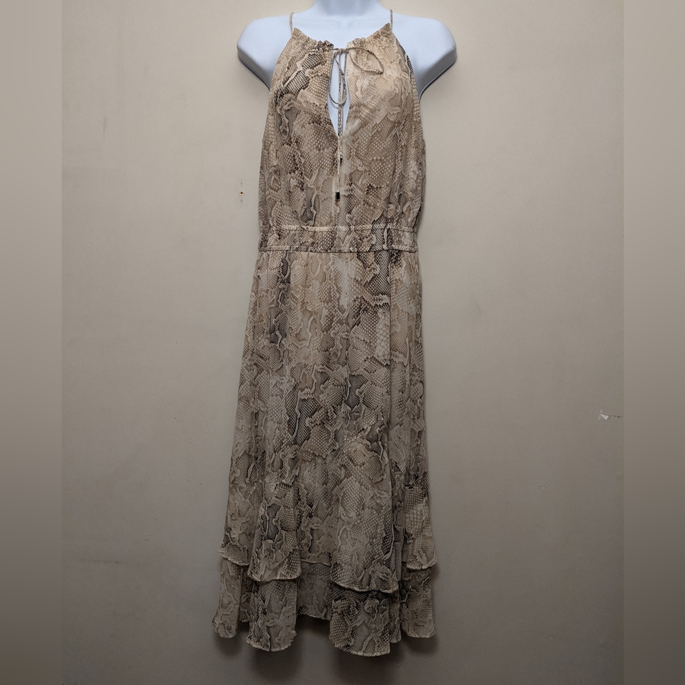 MONOGRAPH Beige Snake Print halter Dress S New
